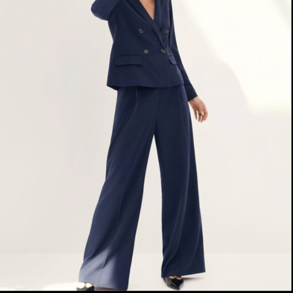 ANN TAYLOR PLEATED WIDE LEG TEXTURE DRAPE NAVY NIGHT SKY BLUE PANTS $129 14 - Picture 2 of 10